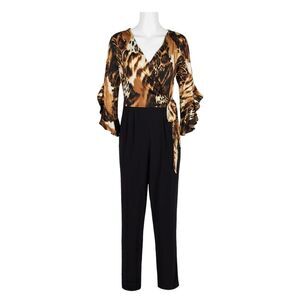 EMMA & MICHELE Womens Black Tie Flutter Sleeve Evening Straight leg Jumpsuit S